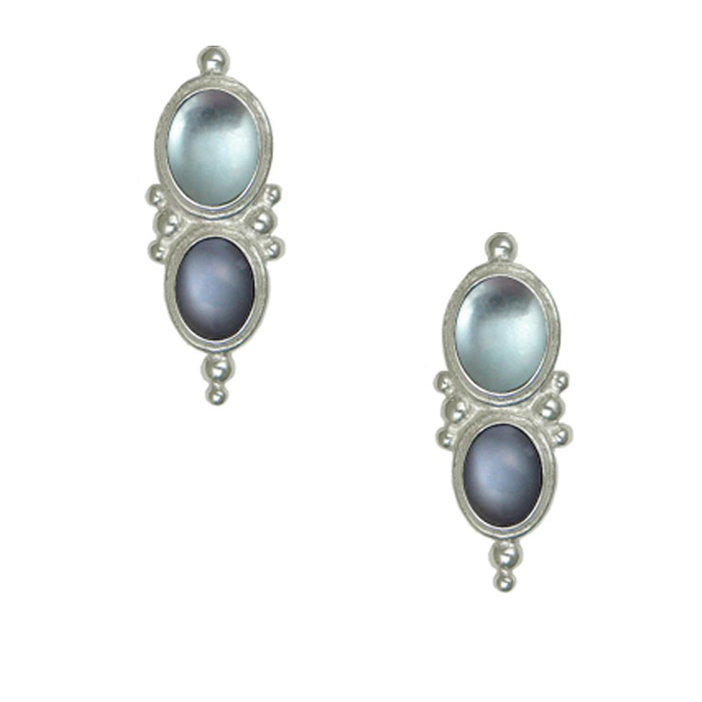 Sterling Silver Drop Dangle Earrings With Blue Topaz And Grey Moonstone